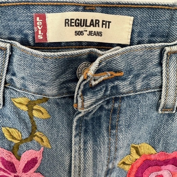 Vtg Levis 505 Jeans Floral Embroidered Reworked Cottage Boho Y2K Upcycled OOAK - Picture 6 of 16